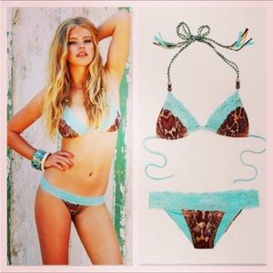 Beach Bunny Swimwear Leopard print Lady Lace Bikini Set, teal, XS